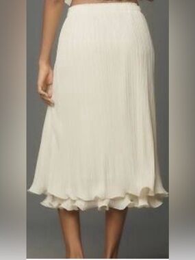 Anthropologie plissé Pencil  Cream Midi Ruffled Hem Skirt Size M